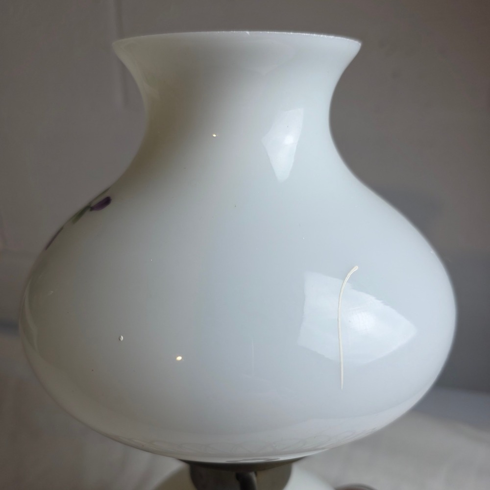Vintage Petite Hand Painted Purple Violet Milk Glass Hurricane Lamp Brass Base - Picture 8 of 15